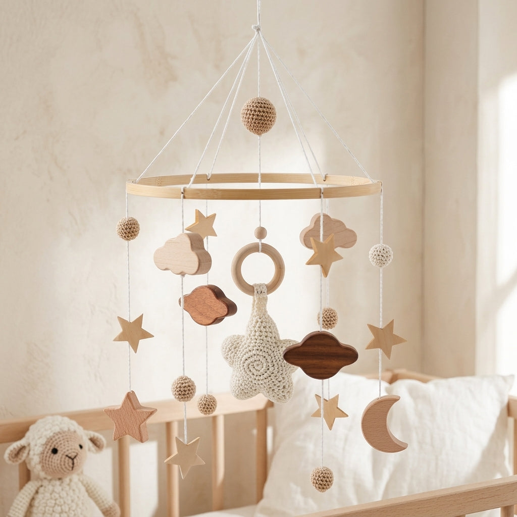 Boho Wooden Crib Mobile with Bells