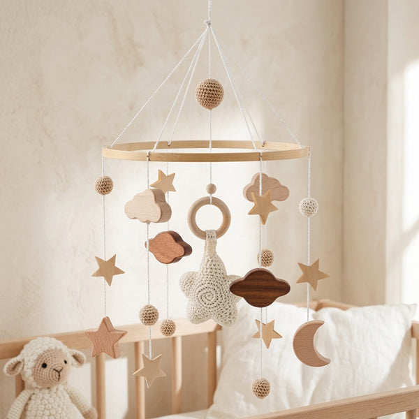 Boho Wooden Crib Mobile with Bells